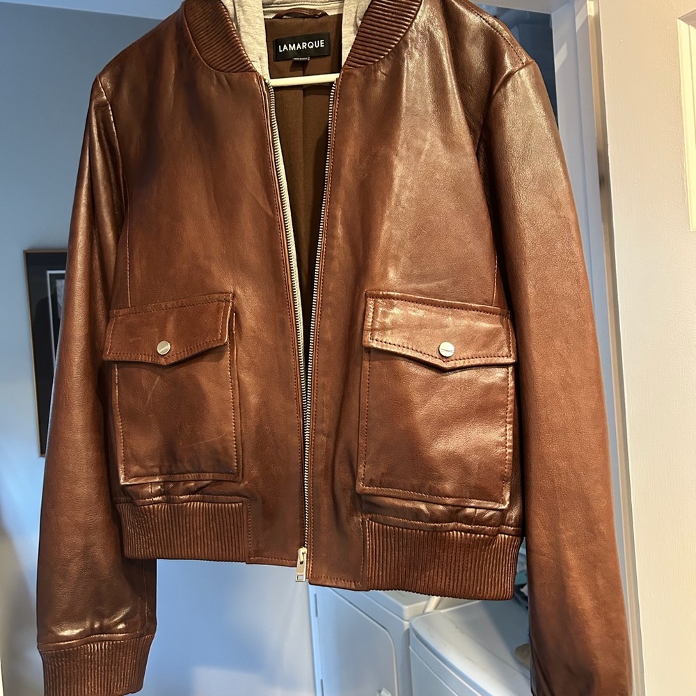 LAMARQUE Chestnut Leather Bomber Jacket